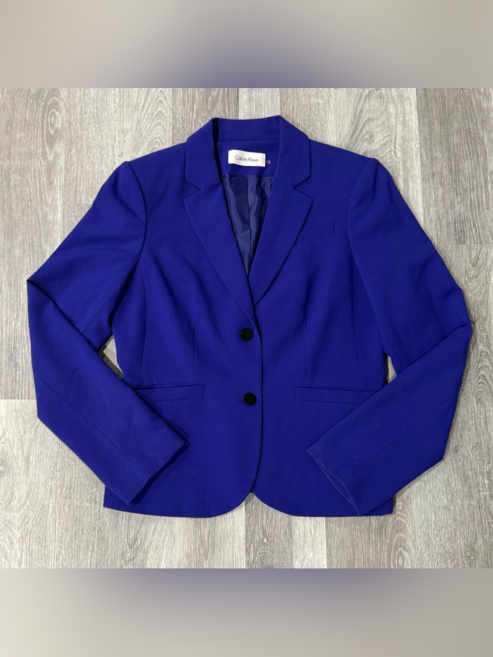 Calvin Klein Womens Cobalt Blue Button Front Career Wear Blazer Jacket Lined